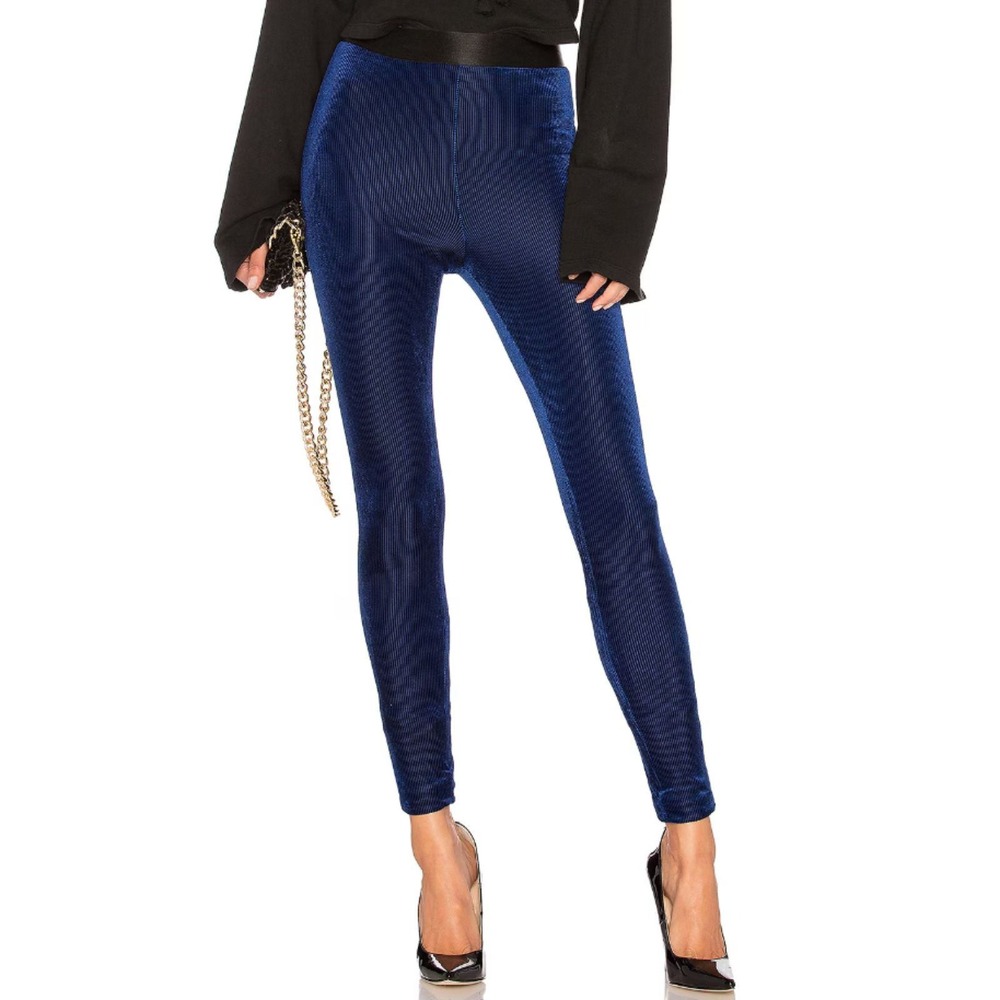 Lovers + Friends Leggings Womens XS Blue Ribbed Velvet High Rise Slim Fit